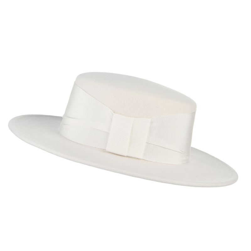 Fedora Hat Wool - หมวกเฟโดราขนสัตว์แท้ 100% สีขาว สำหรับฤดูใบไม้ร่วงและฤดูหนาว ปีกกว้าง ทรงแบน
