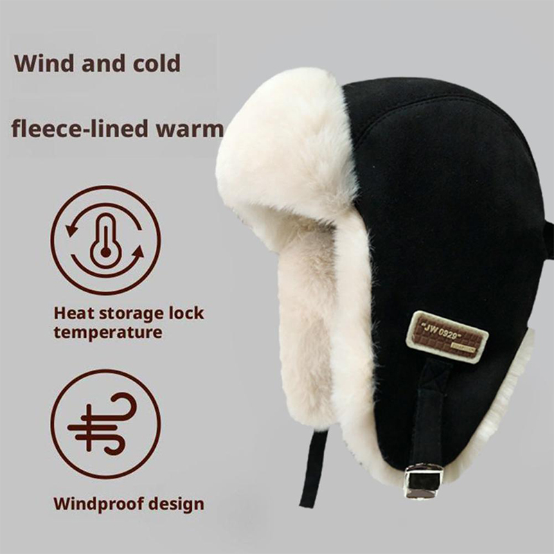 Winter Trapper Hat - หมวกอูชันกาขนสัตว์รัสเซียหนานุ่ม อุ่นสบาย แฟชั่นสำหรับผู้ชายและผู้หญิง หมวกฤดูหนาวสำหรับกิจกรรมกลางแจ้ง สีดำ สีเทา