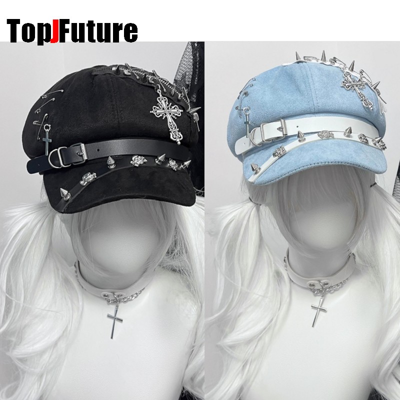 Dad Hat Cotton - หมวกทรงแปดเหลี่ยมสไตล์ฮาราจูกุสำหรับผู้หญิง แนวกอธิค พังก์ โลลิต้า ซับคัลเจอร์ เมทัล