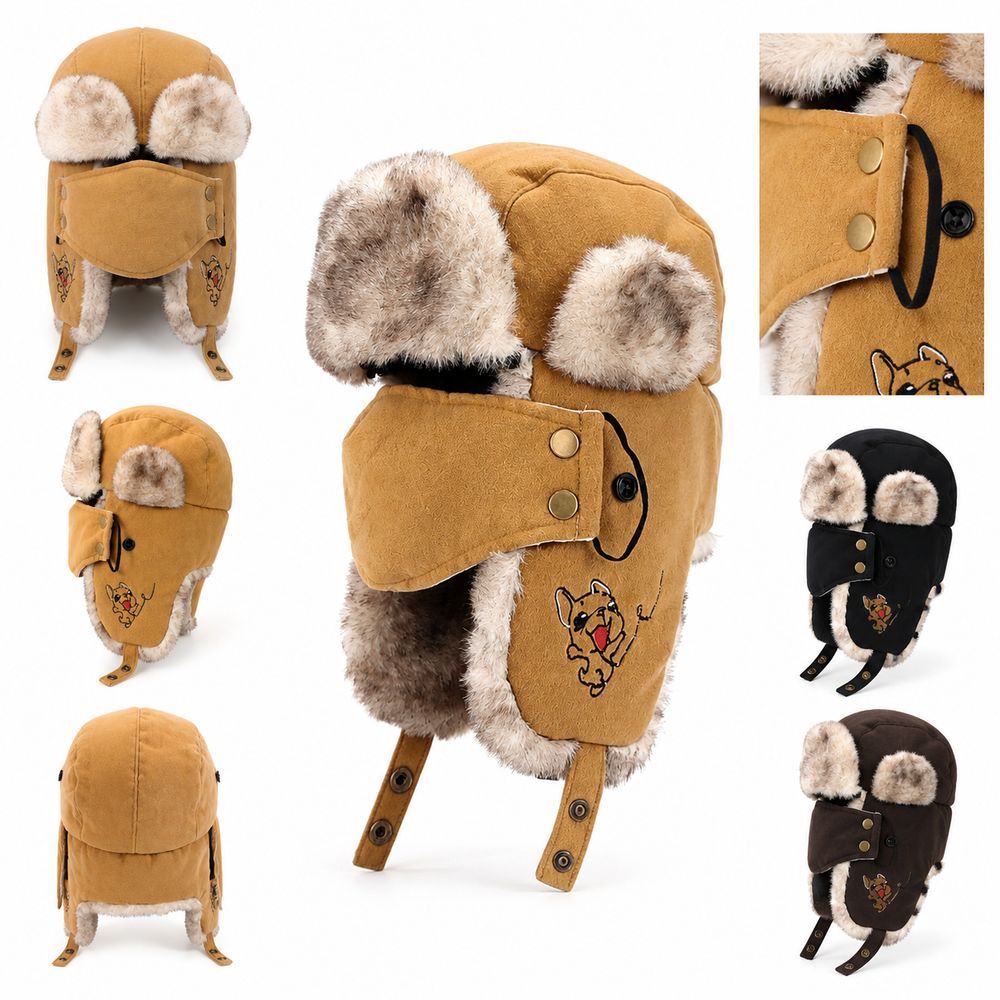 Trapper Hat Ear Flap - หมวกกันหนาวบุขนเฟอร์เทียมพร้อมหน้ากากปิดหน้า หมวกกันน้ำแบบมีที่ปิดหูสำหรับเล่นสกี
