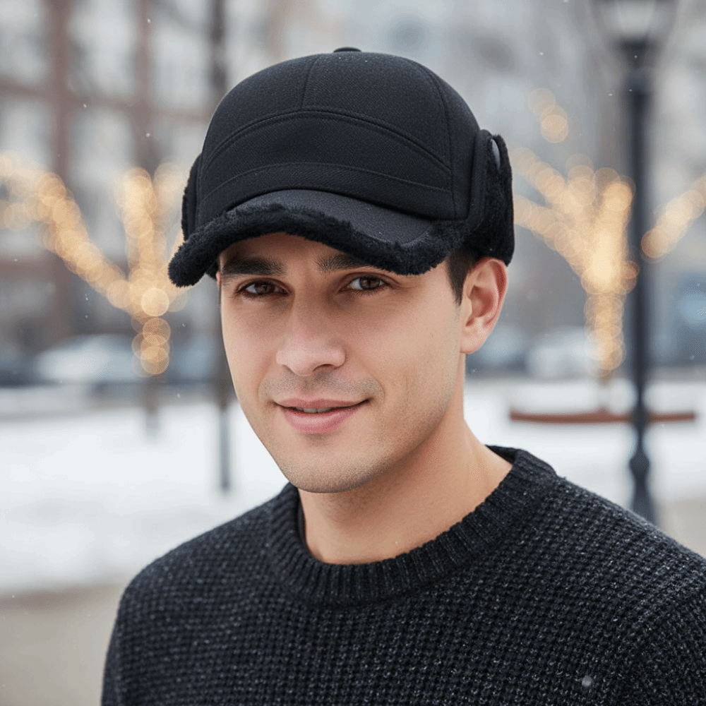 Winter Trapper Hat - หมวกแก๊ปอุ่นสำหรับฤดูหนาว หมวกทรง Trapper บุขนแกะ หนา พร้อมที่ปิดหู