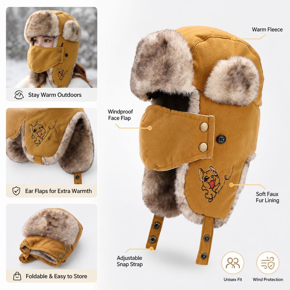 หมวกกันหนาวบุขนเฟอร์เทียมพร้อม - Trapper Hat Ear Flap บทวิจารณ์และราคา